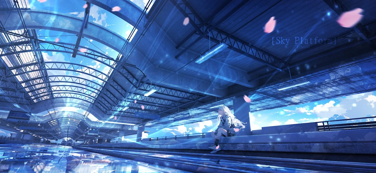 Anime Girl At Sky Platform - Anime Digital Art 4K Wallpaper (6000x2760)