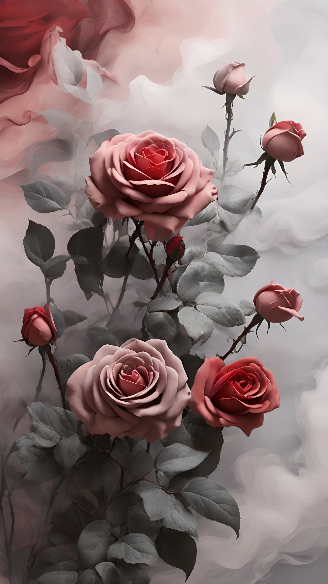 Elegant Pink Roses Blooming Amid Soft Misty Clouds - Free 4K mobile Wallpaper