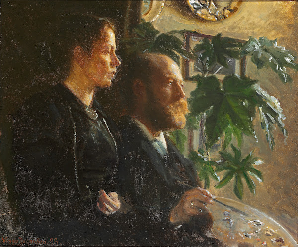 Self Portrait With Palette In Hand And Wife Martha