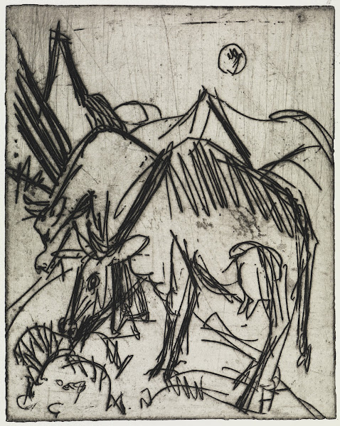 Im Mondschein weidende Kühe 1919
