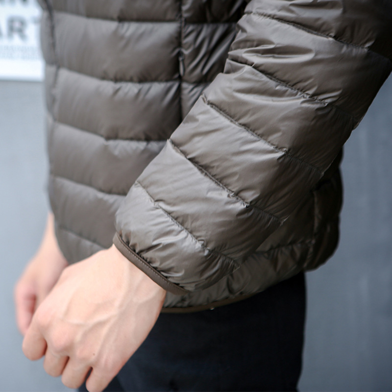 Lightweight men's down jacket, stand collar, slim fit