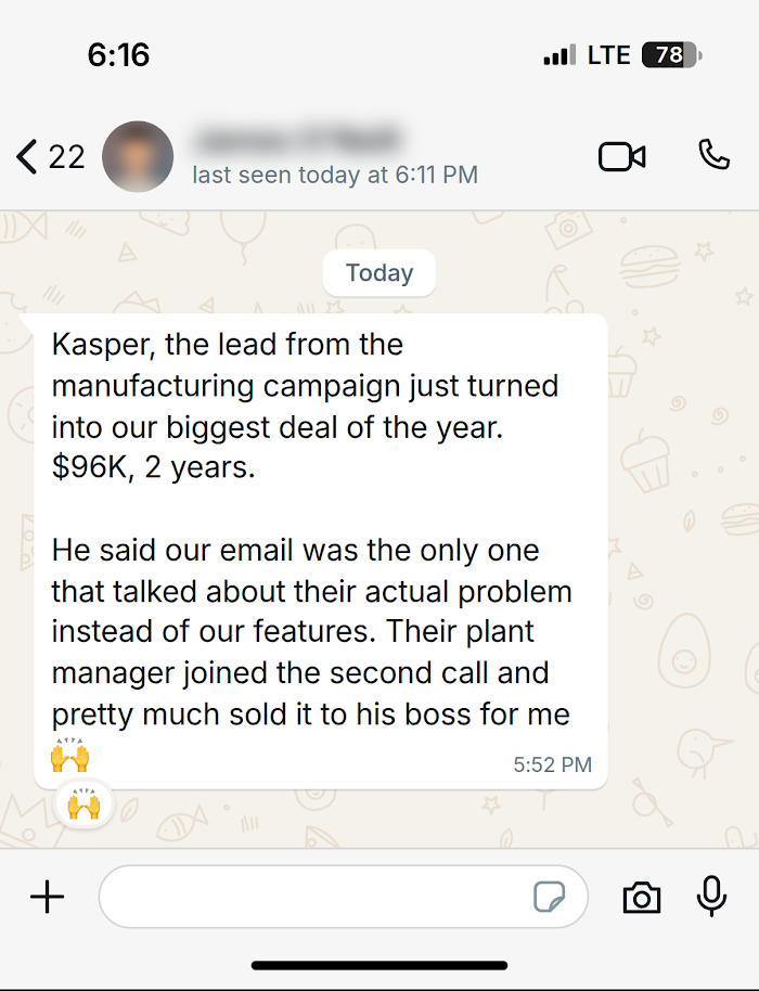Client message on WhatsApp