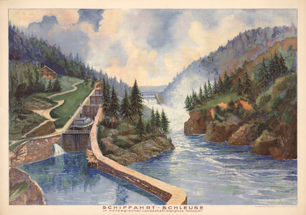 Shipping lock in Norway Vrangfoss Telemark 1930