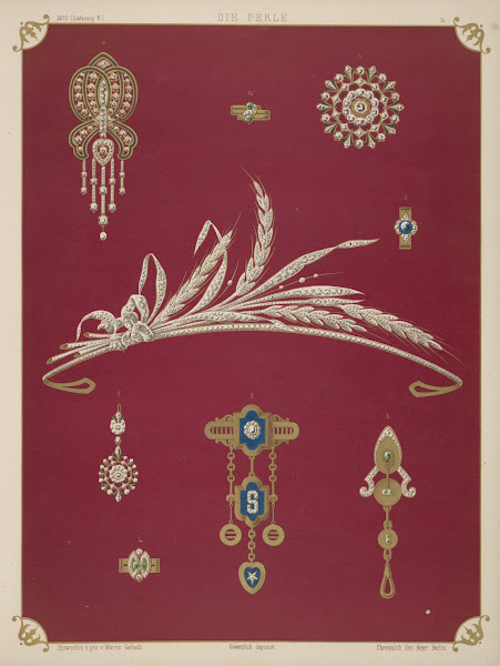 Nine Designs For Jewelry Including Diamond Tiara In Shape Of Sheaf Of Wheat 1872