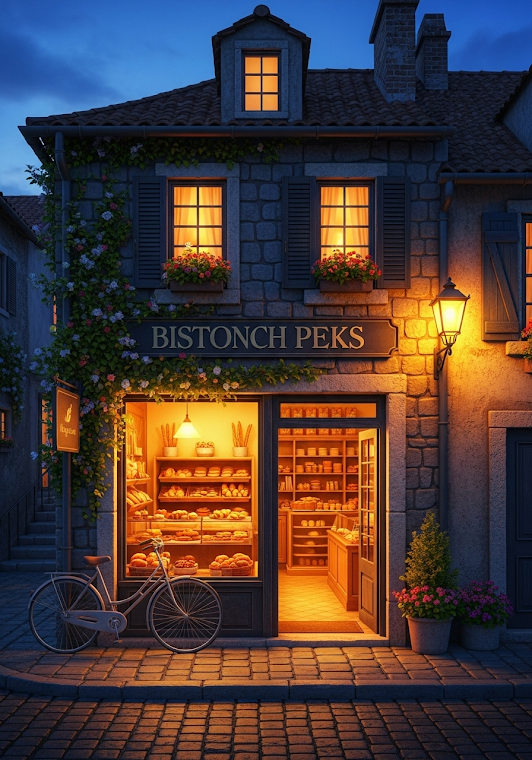 Charming European Bakery at Dusk