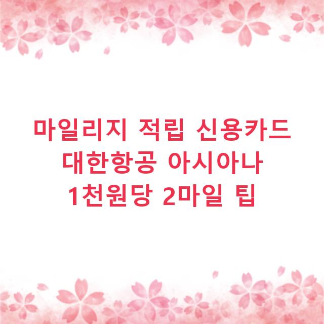마일리지 적립 신용카드 대한항공 아시아나 1천원당 2마일 팁