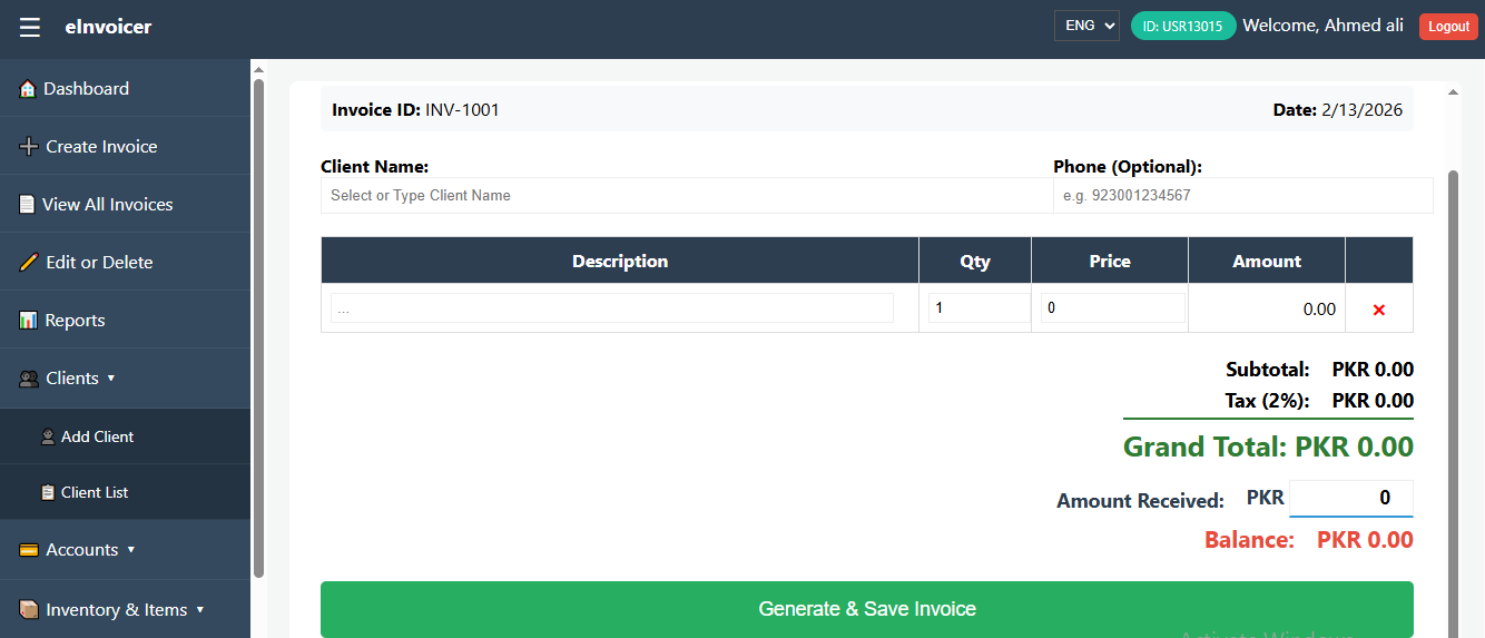 eInvoicer Dashboard Preview