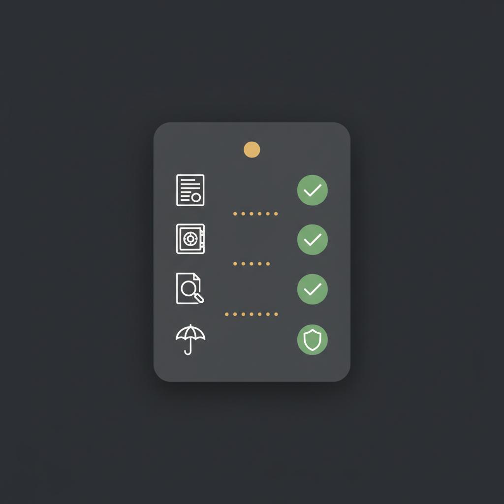 Minimalist vector checklist with green ticks for regulation custody audit insurance and security illustrating best way to buy crypto