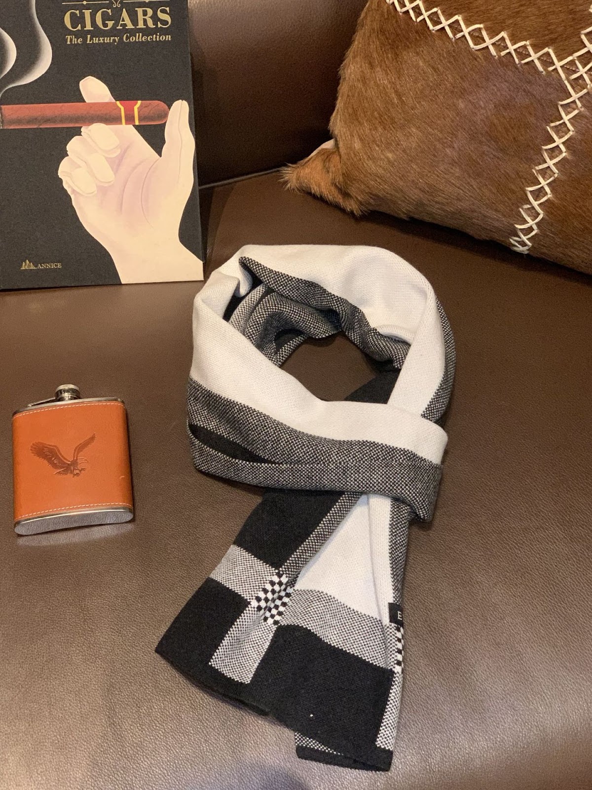 Modern knitted scarf for men, 180x30cm