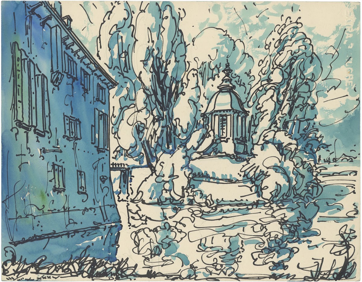 Italiaans huis en kerk en bomen 1935