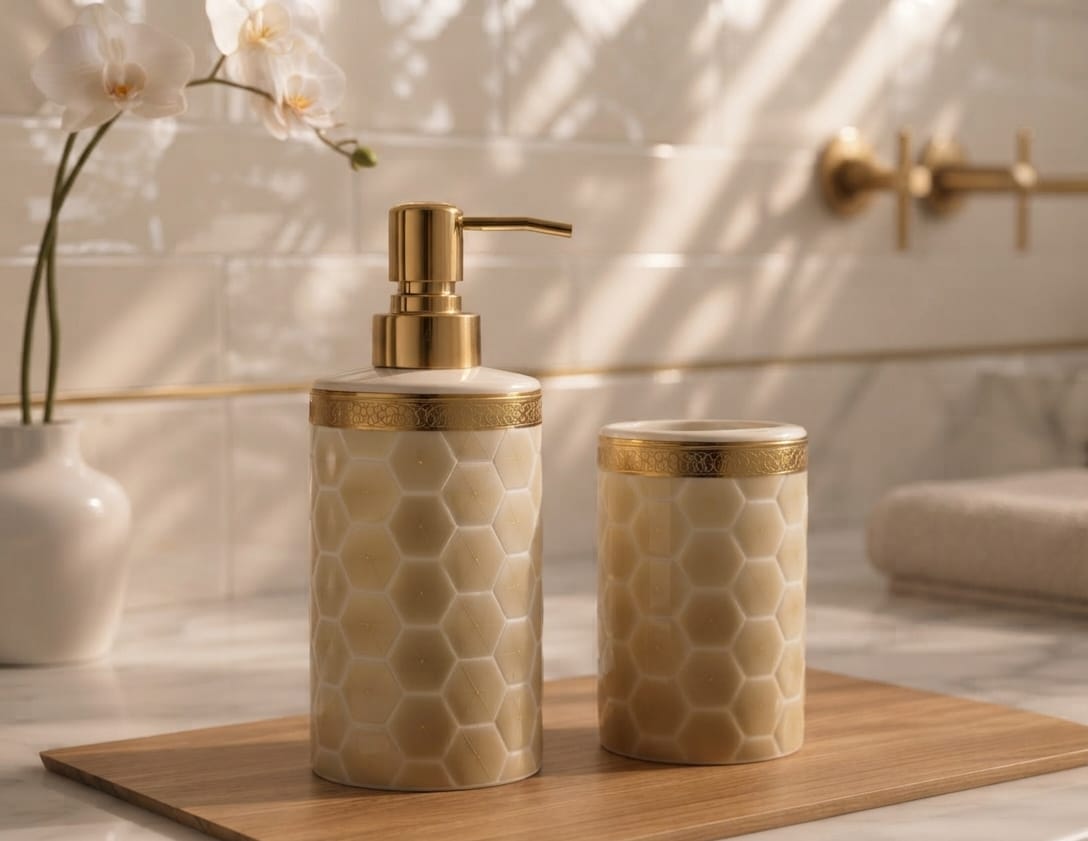 Natural Wood Tray Soap Dispenser Set view 2