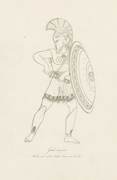 Greek warrior with the visor of his helmet drawn over his face 1812