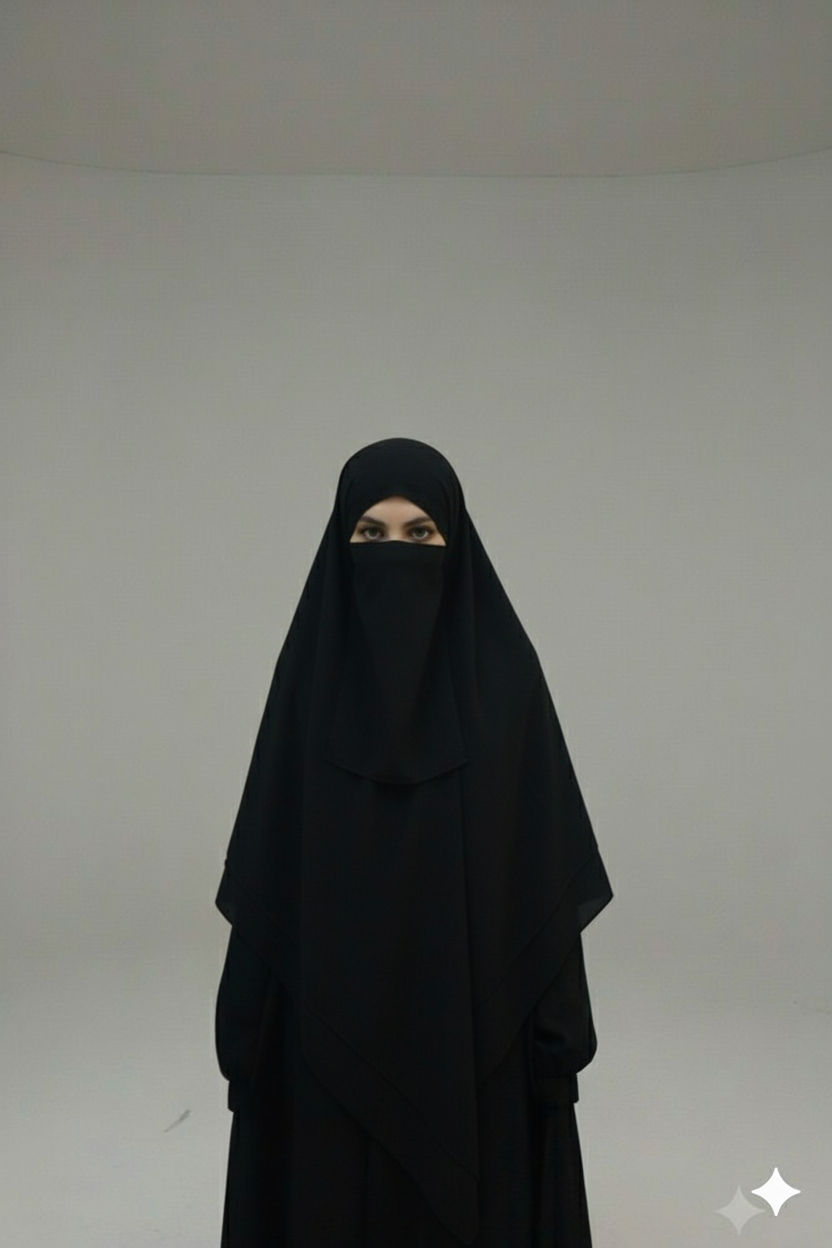 2-Layer Chiffon Khimar Niqab Set - Extra Long Modest Face Veil