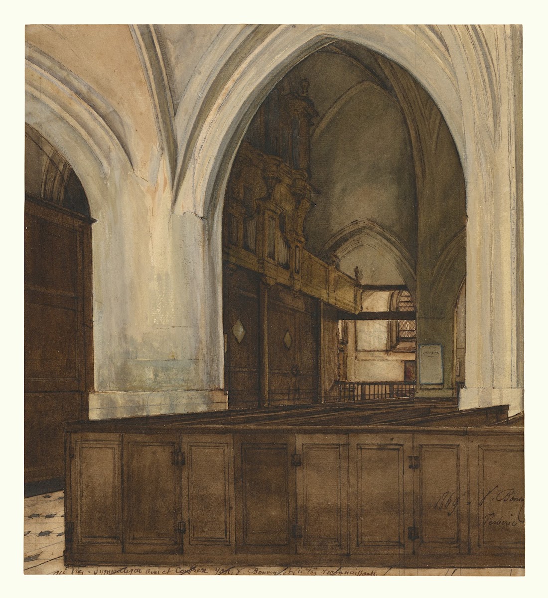 Interior of Abbey of Aramont 1869