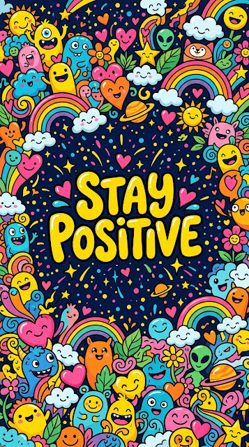 Colorful Doodle Art Background with 'Stay Positive' Typography - Free mobile Wallpaper