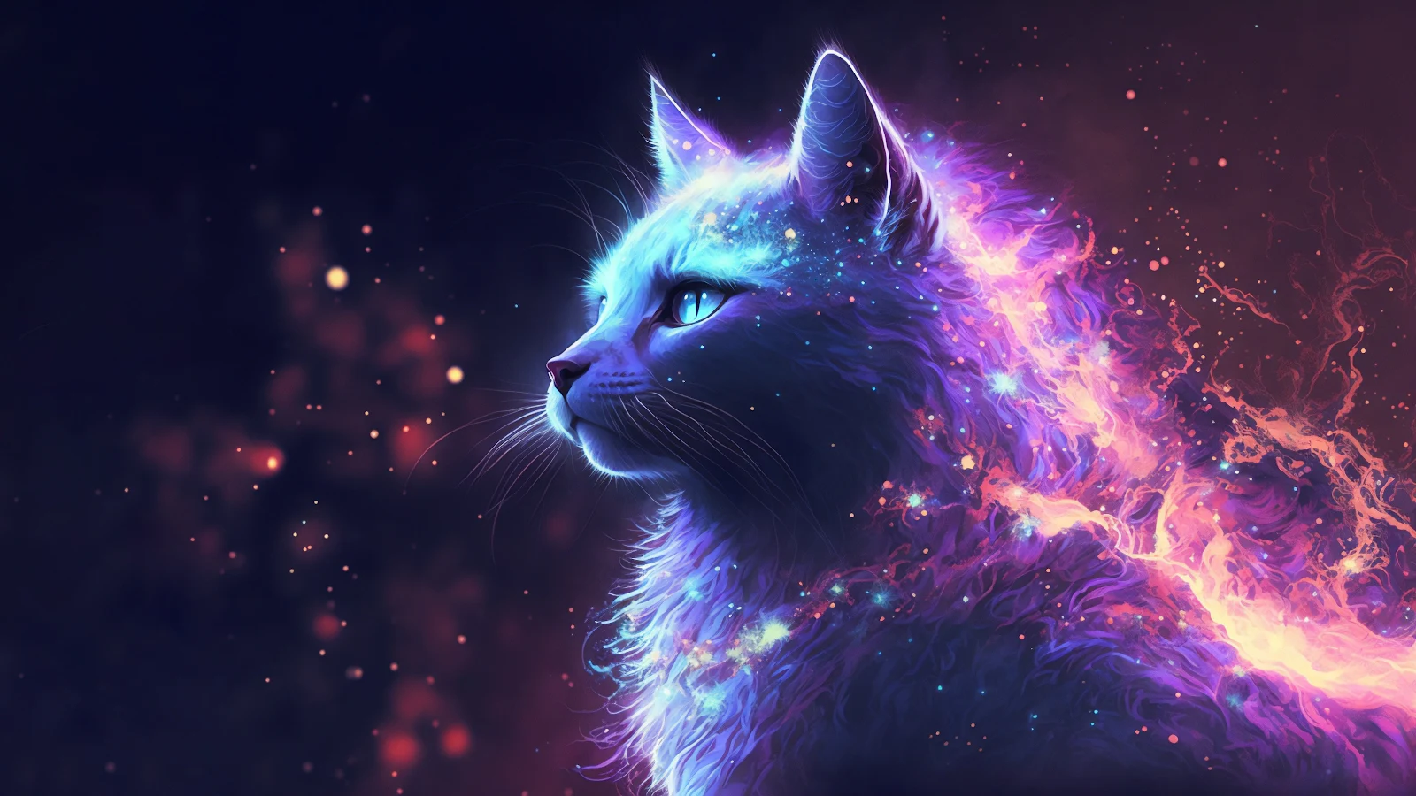 A Stunning Ai Art, Illustration, Cats, Space, Universe 2K Desktop and Mobile Wallpaper Background (3641x2048)