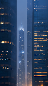 Foggy Chicago Skyscraper View at Night