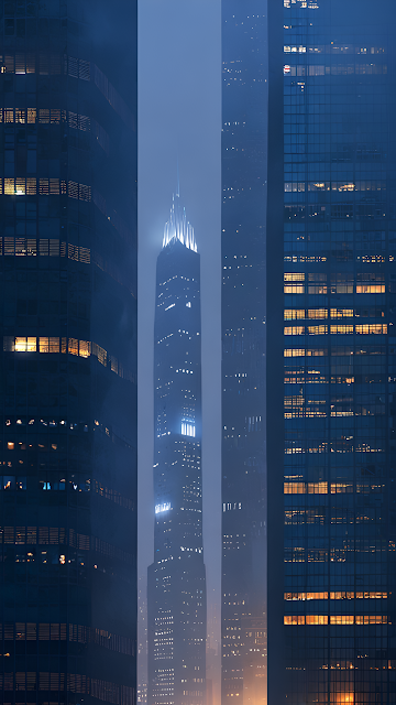 Foggy Chicago Skyscraper View at Night - Free mobile Wallpaper