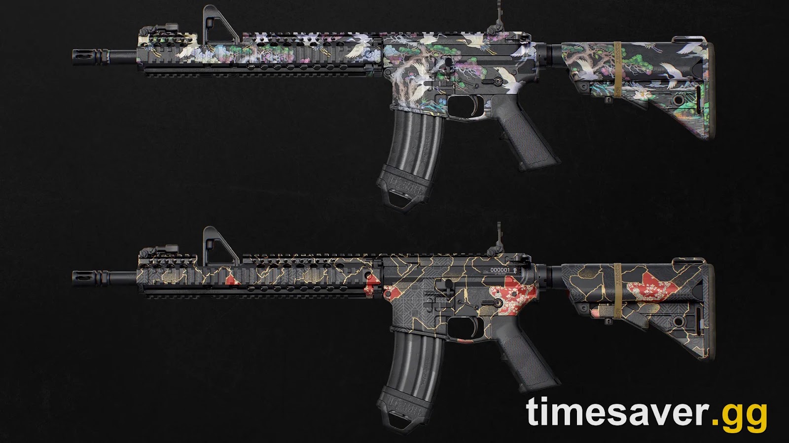 The Gilded Pearl Camo Pack — Moonlit Pearl (top) and the serialized Gilded Ruin (bottom, engraved 000001)