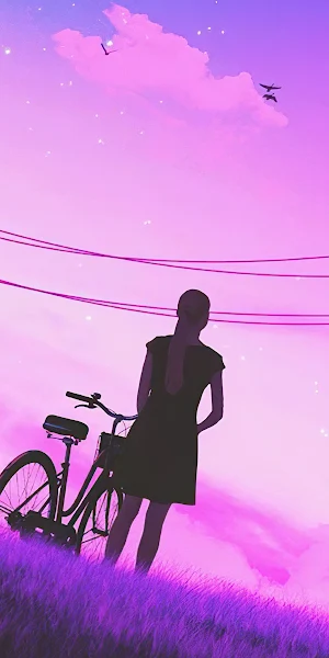 Synthwave, Bicycle, Silhouette, Birds 4K Wallpaper Background