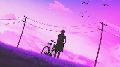 Girl Bicycle Vaporwave Art 4K Wallpaper Background