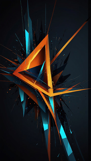 Shattered orange and blue geometric triangle against dark void - Free mobile Wallpaper