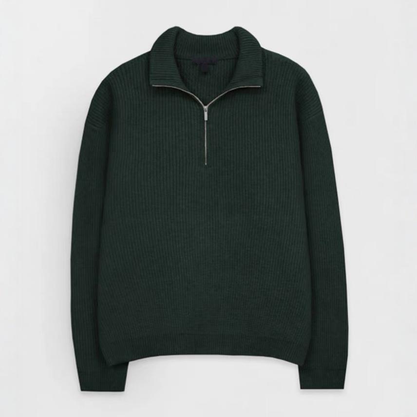 Men's knitted sweater with stand-up collar and zipper