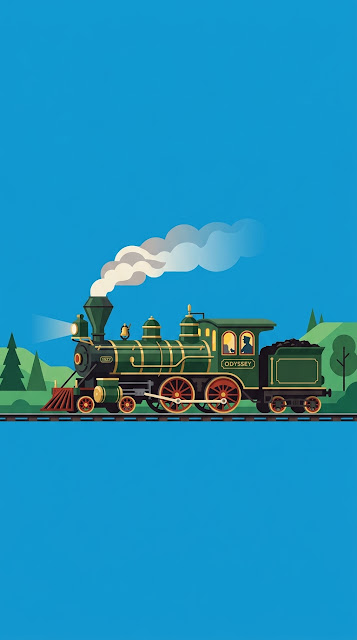 Minimalist Retro Steam Train Against a Clear Blue Sky - Free mobile Wallpaper
