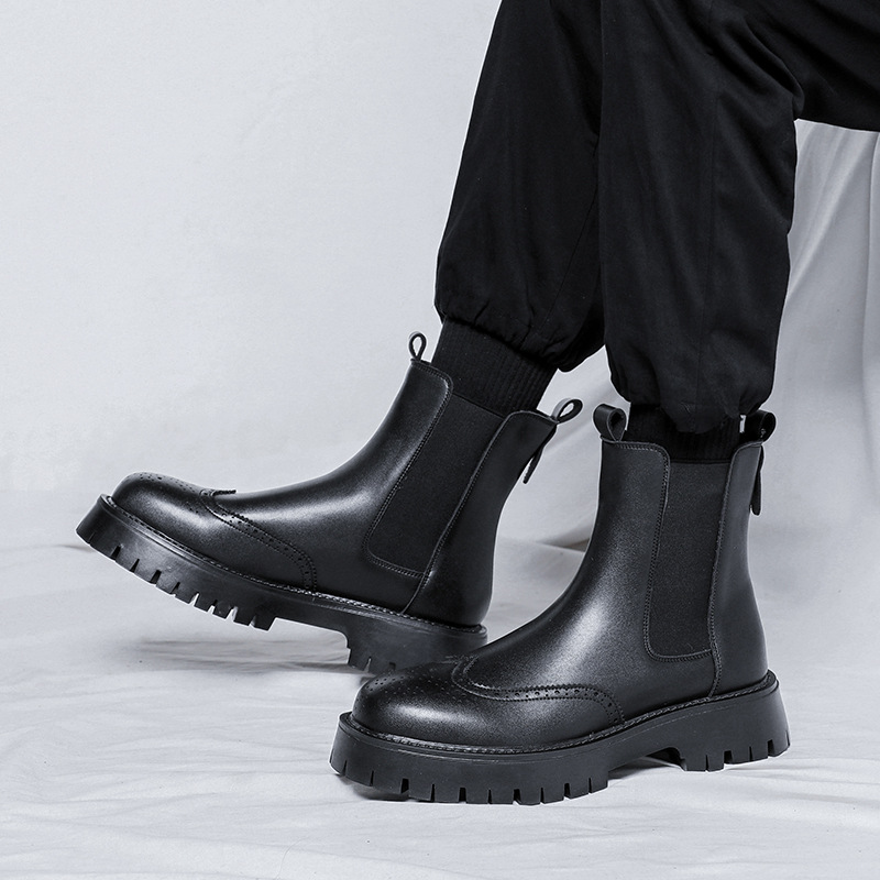 Men's Chelsea Boots, Brogue Design, Rubber Sole