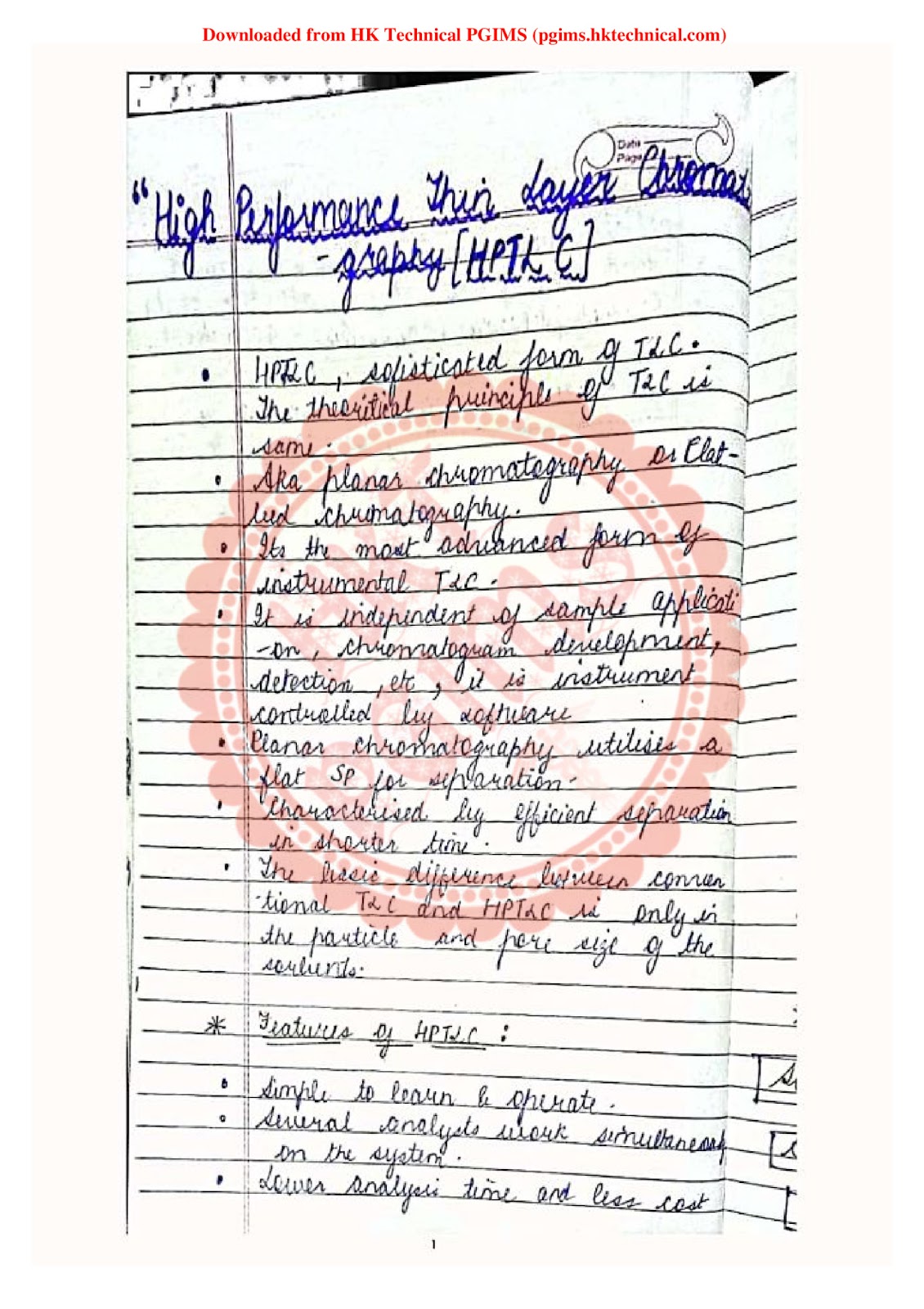 HPTLC by Hansika 1st Semester M.Pharmacy ,,Handwritten Notes,Important Exam Notes,MPharmacy,MPharmacy 1st Semester,