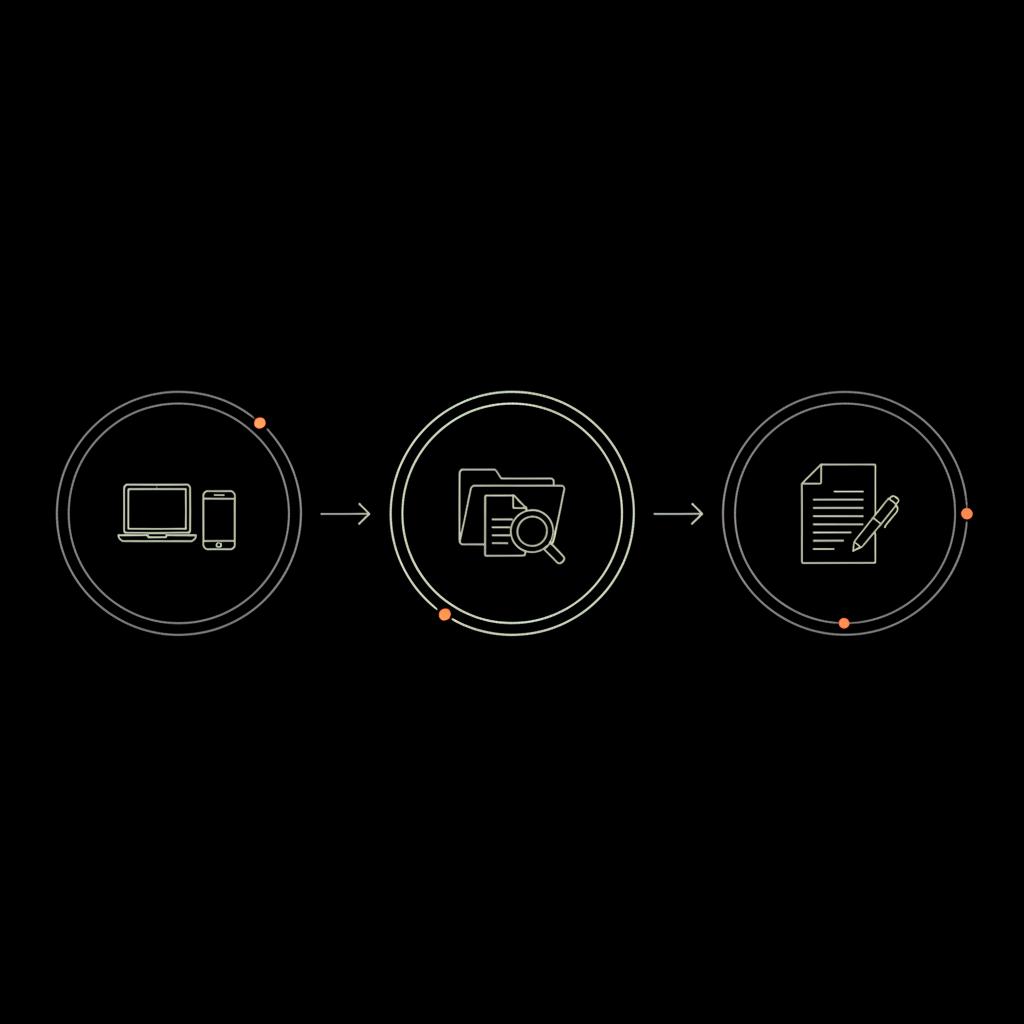 recover gmail without phone number - minimal 2D vector infographic showing three-step flow: check devices, gather evidence, fill recovery form in Social Success Hub colors.