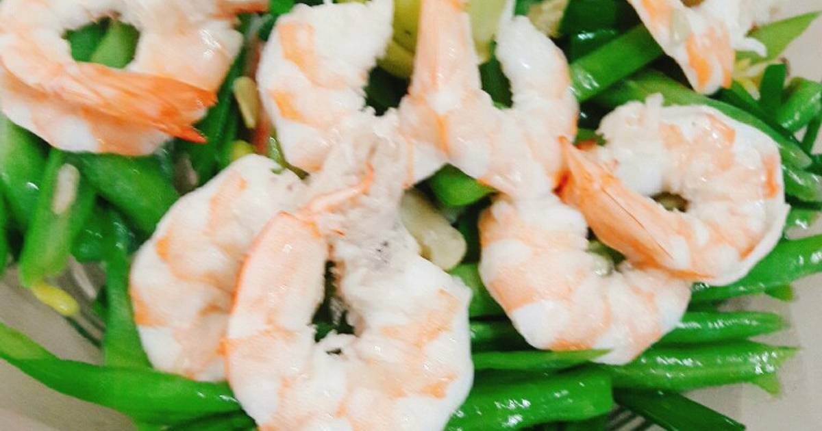 Tôm thẻ xào đậu tây