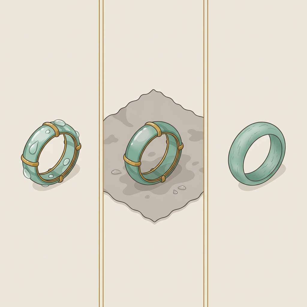 Ancient roman glass ring triptych showing wet blot drying and fully air dried states on lint free cloth in Aurora Antiqua palette