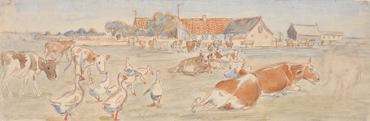 Køer og gæs ved Nyværk på Saltholm udkast til dekoration af punchebolle 1893