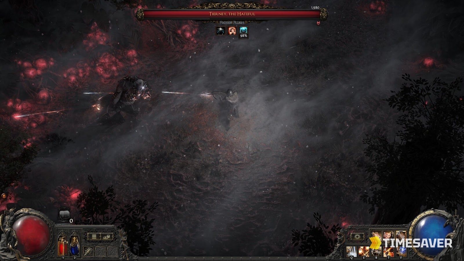 Path of Exile 2 campaign boss fight against Tierney, the Hateful — the kind of encounter a booster clears for you on a carry