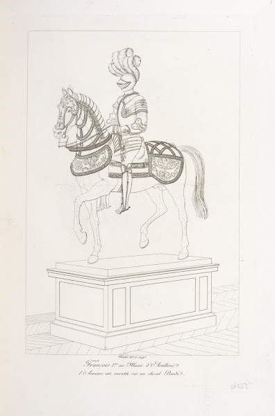 François Ier au musée dartillerie larmure est montée sur un cheval bardé 1839