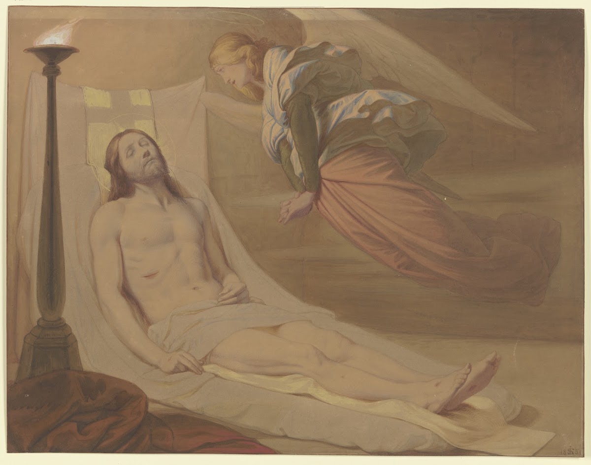 Christus Im Grab ÜBer Ihm Schwebend Ein Trauernder Engel 1851
