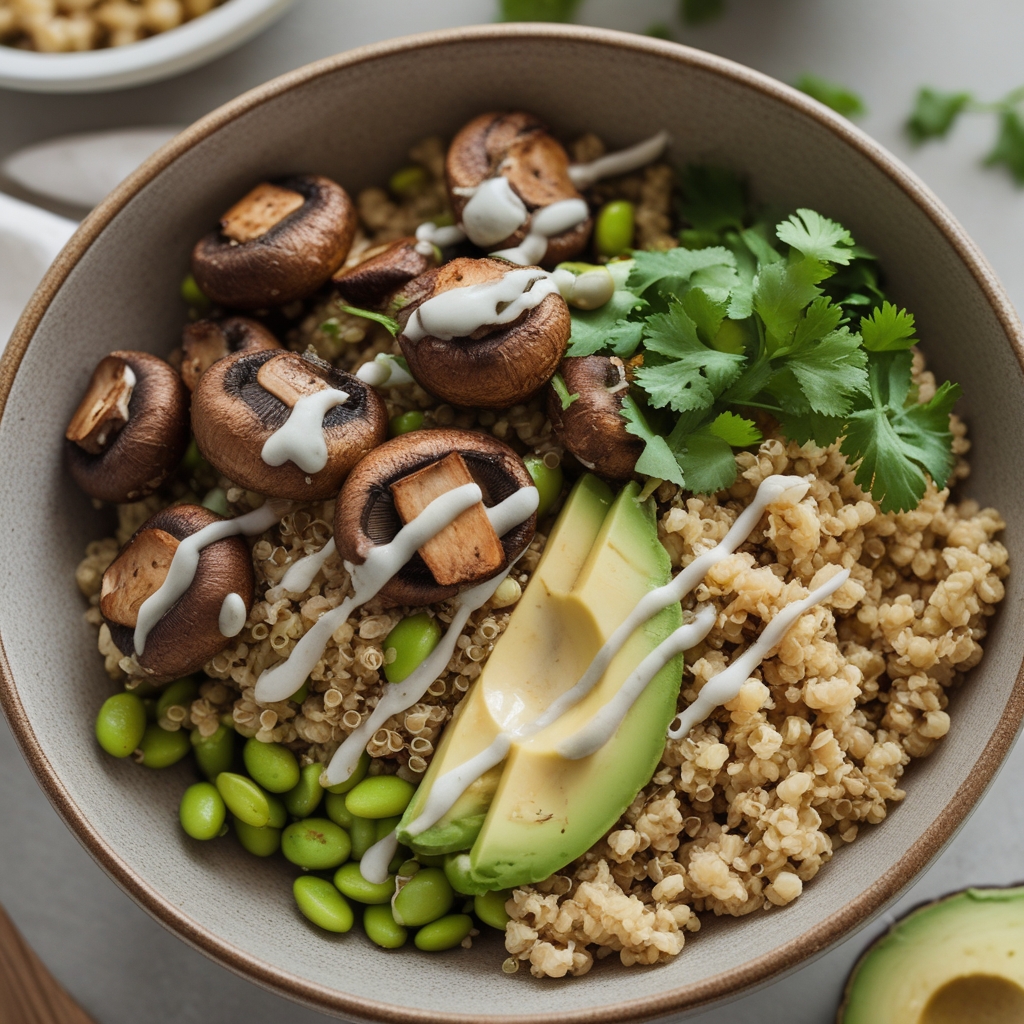 Final Crispy Umami Mushroom & Edamame Grain Bowls with Zesty Gochugaru-Lime Dressing