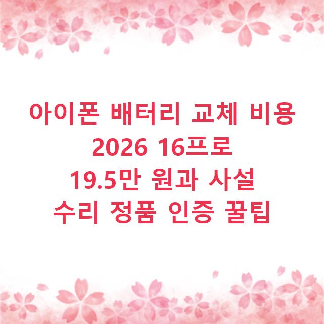 아이폰 배터리 교체 비용 2026 16프로 19.5만 원과 사설 수리 정품 인증 꿀팁