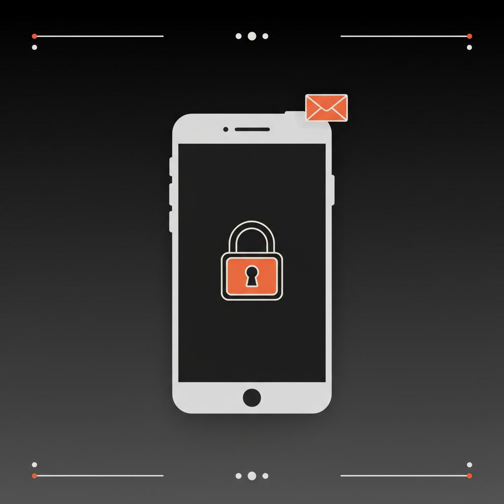 Minimal vector smartphone with padlock and small envelope icon on black background in Social Success Hub colors — Gmail password on my phone