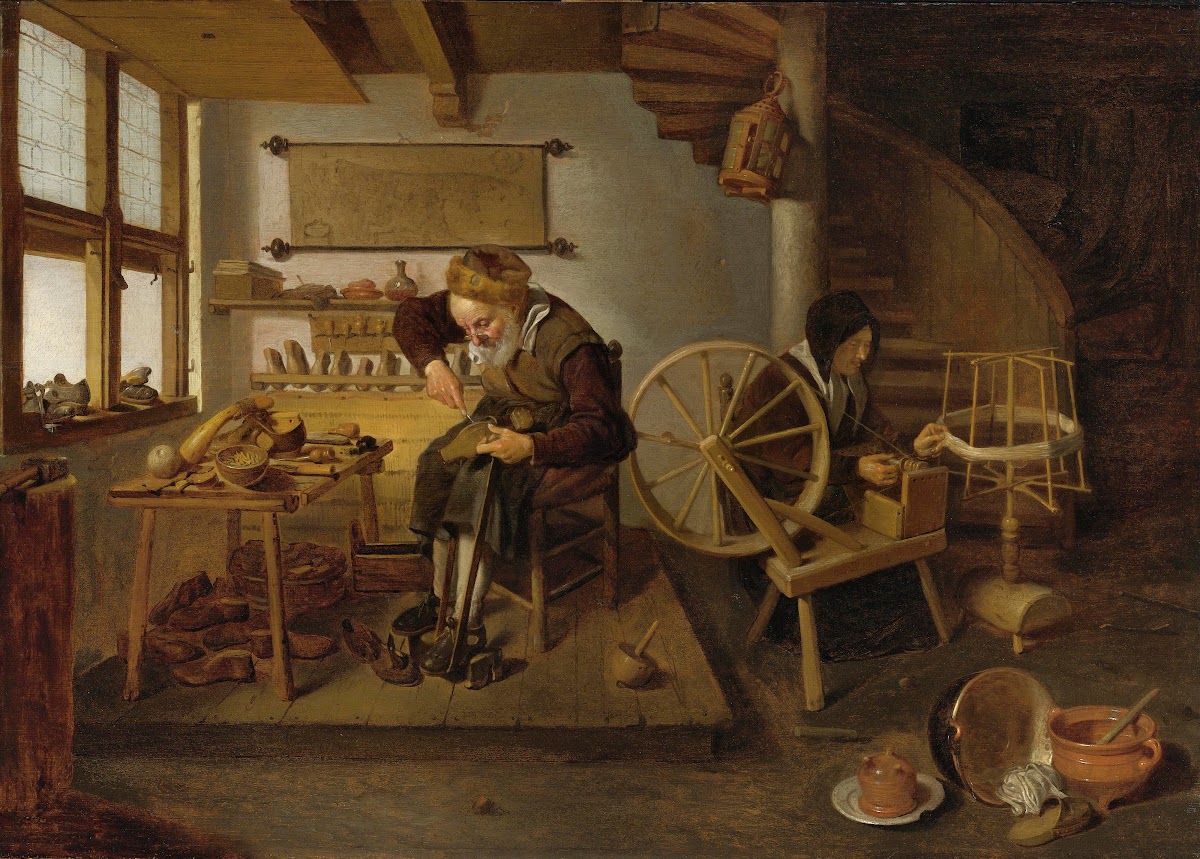 A Cobbler At Work His Wife Spinning Wool 1653