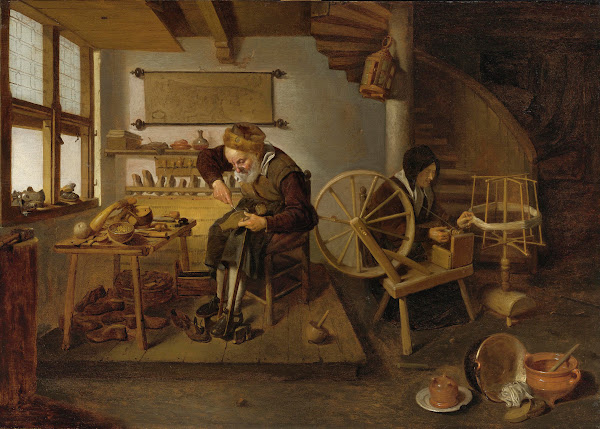 A Cobbler At Work His Wife Spinning Wool 1653