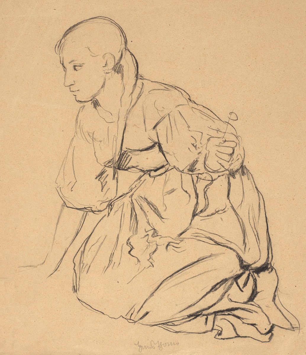 Study of a girl kneeling in a meadow 1888