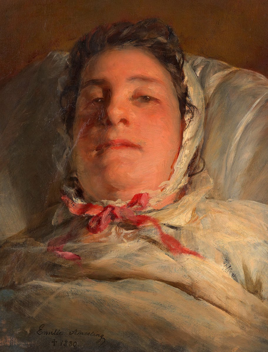 Emilie Amerling geb Heinrich auf dem Krankenbett 3 Frau des Künstlers 1872