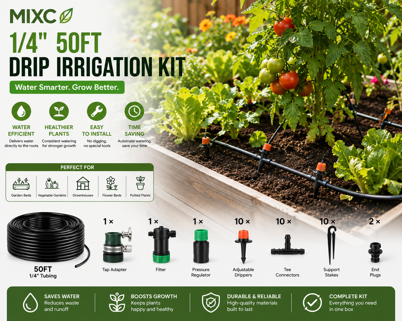MIXC 1/4 inch 50ft Drip Irrigation Kit