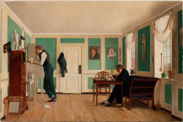Interior from Amaliegade Captain Carl Ludvig Bendz standing and Dr Jacob Christi