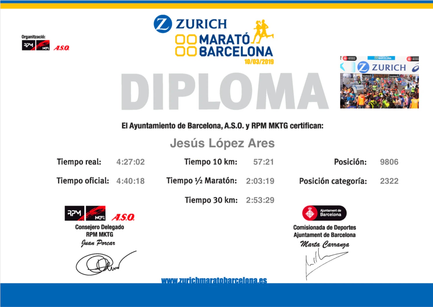 Diploma de MARATÓ BARCELONA