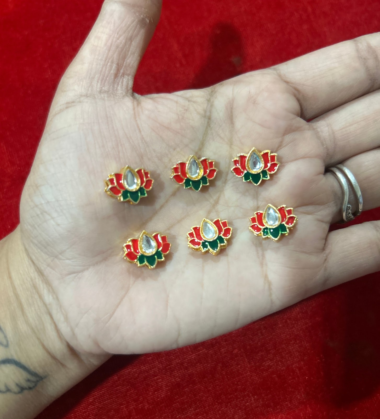Small Red Green Meena Lotus-L243-pack of 6