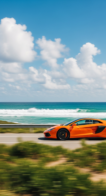 Orange Supercar Coastal Drive - Free mobile Wallpaper