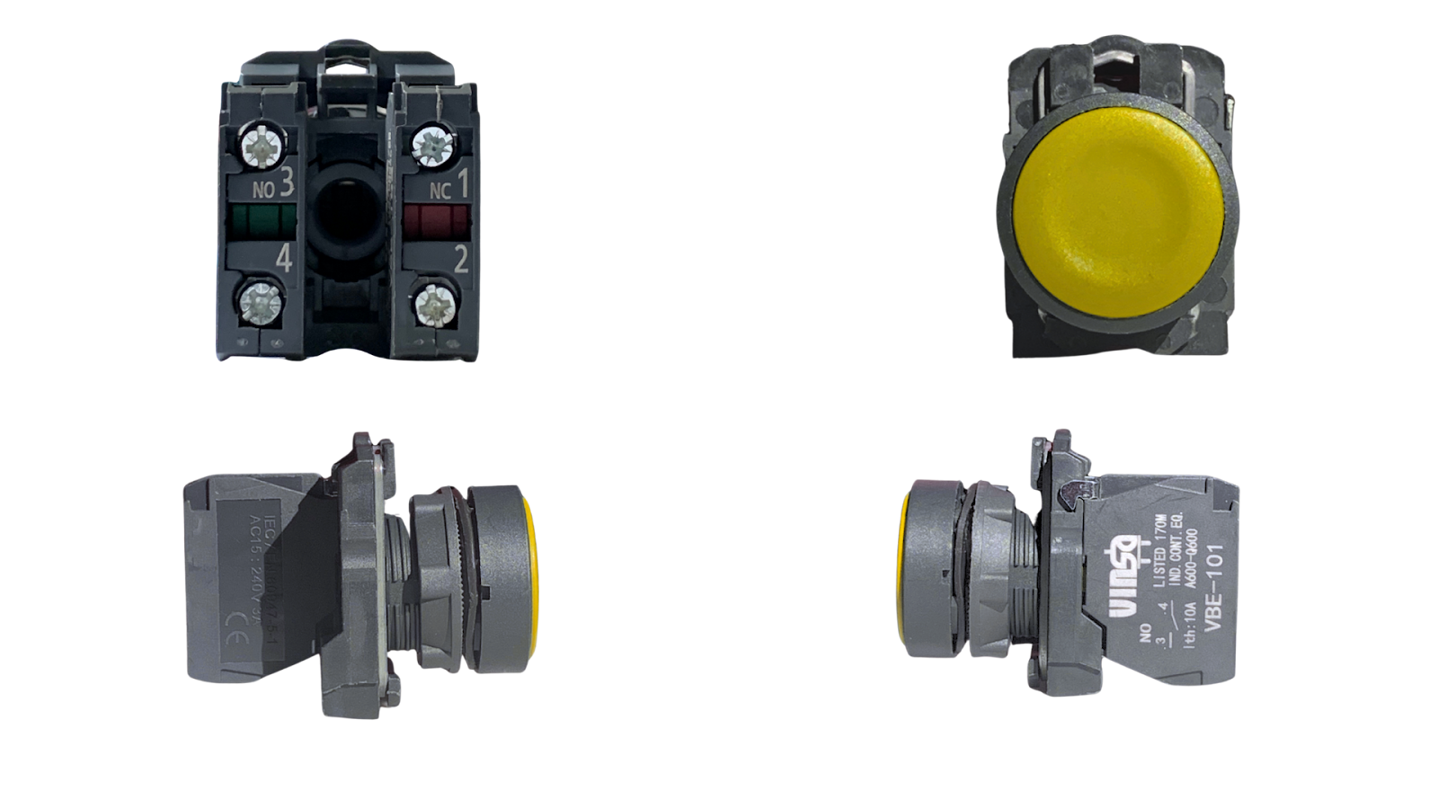 Flush Button Spring Return Momentary Yellow 1 N/O + 1 N/C